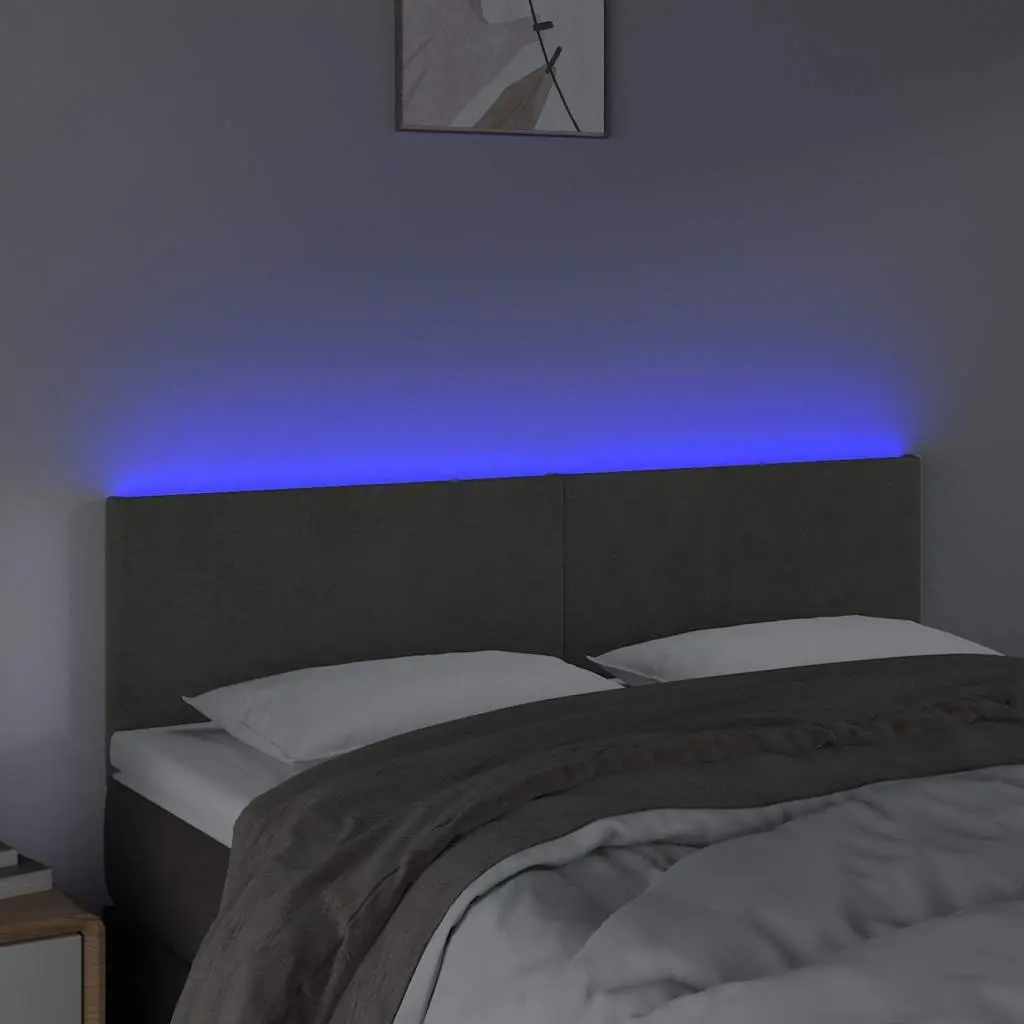 Grey Velvet LED Headboard 144cm with Adjustable Height
