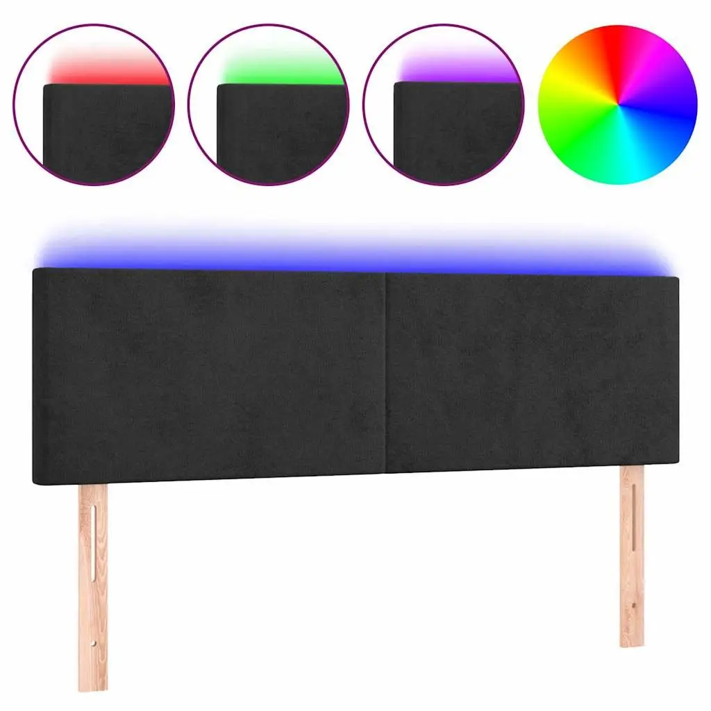 LED Headboard Black 144cm Velvet Bed Frame Bedroom Furniture Modern Design