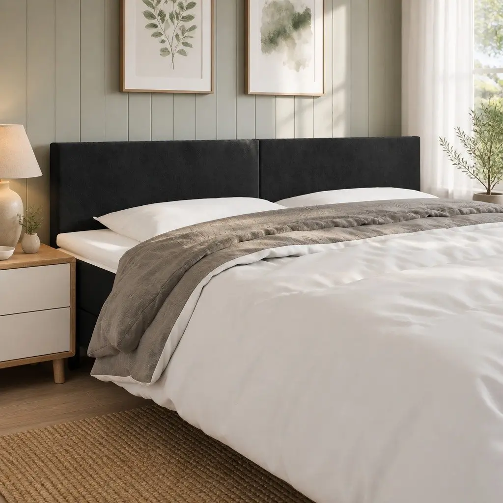 LED Headboard Velvet 160 cm Black Modern Upholstered Bed Wall Mount
