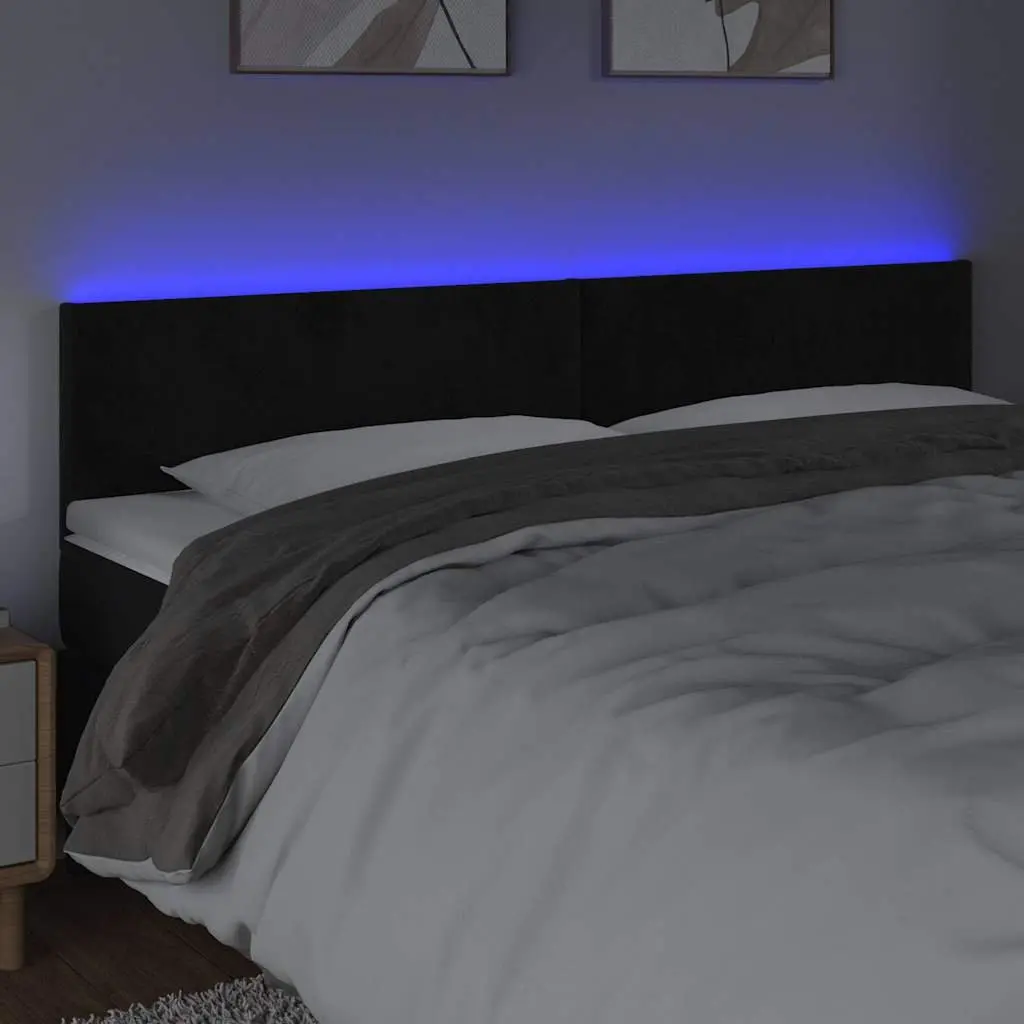 LED Headboard Velvet 160 cm Black Modern Upholstered Bed Wall Mount