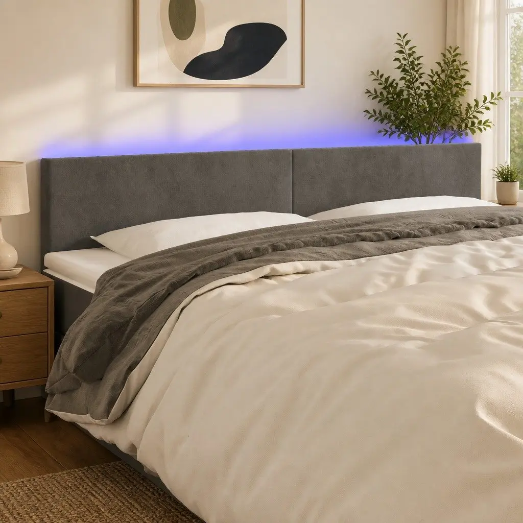 Grey Velvet LED Headboard 200 cm for Bed