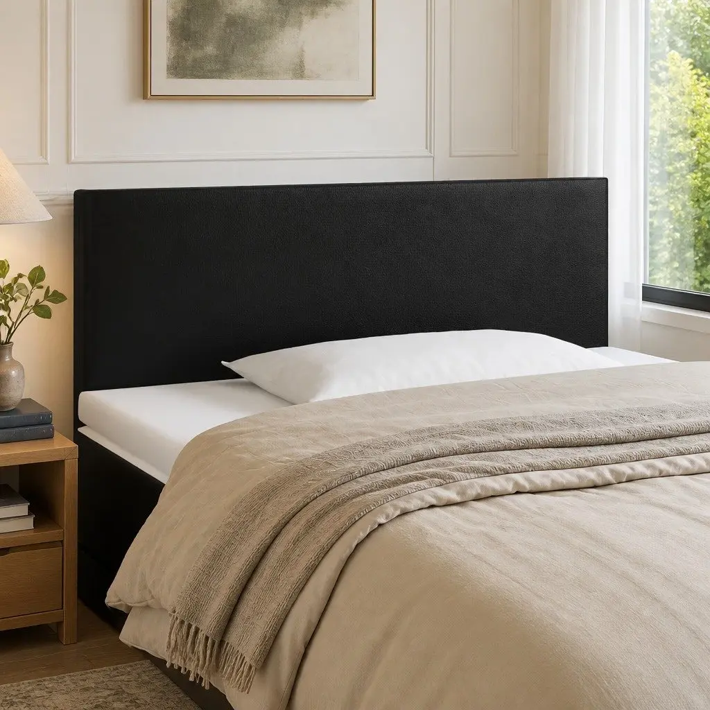 Black Faux Leather LED Headboard 100cm Adjustable Height