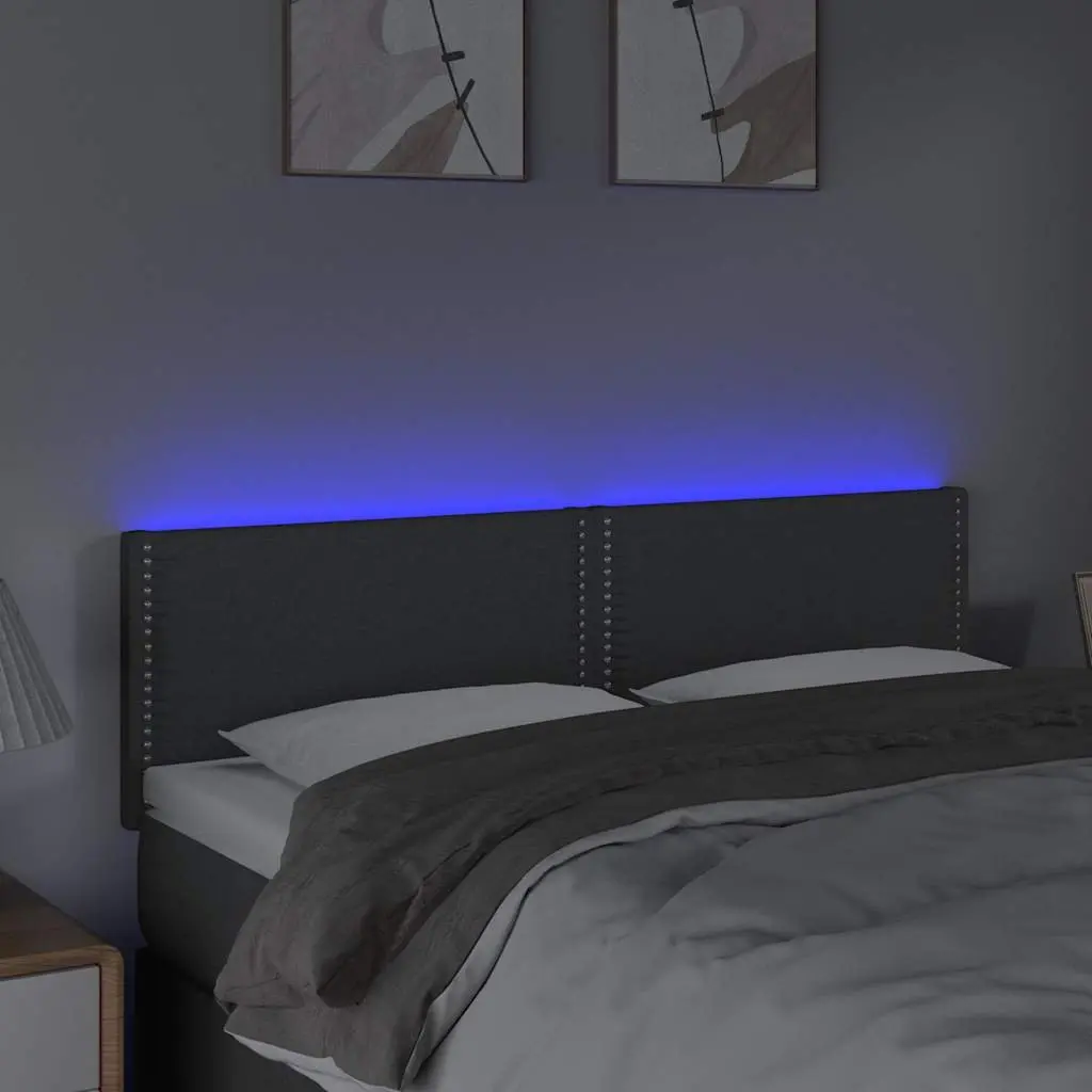 144 cm Dark Grey LED Headboard with Adjustable Height