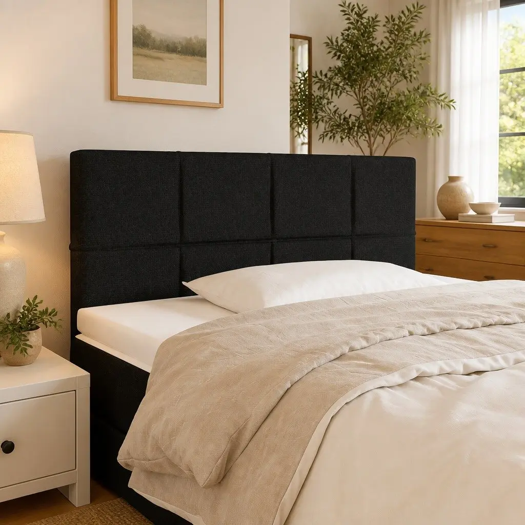 Adjustable Height LED Headboard 100cm Black Fabric