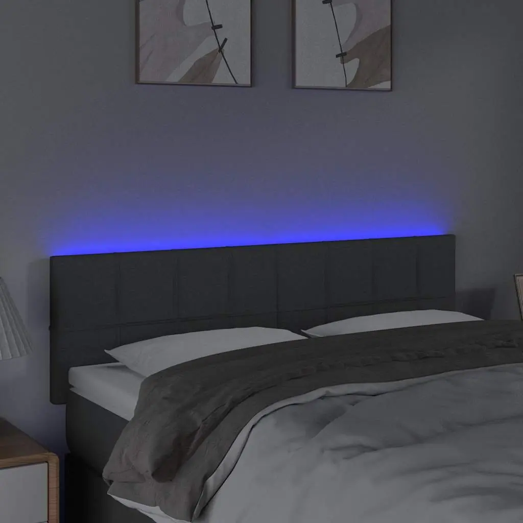 Grey Fabric LED Headboard 144 cm with Adjustable Height