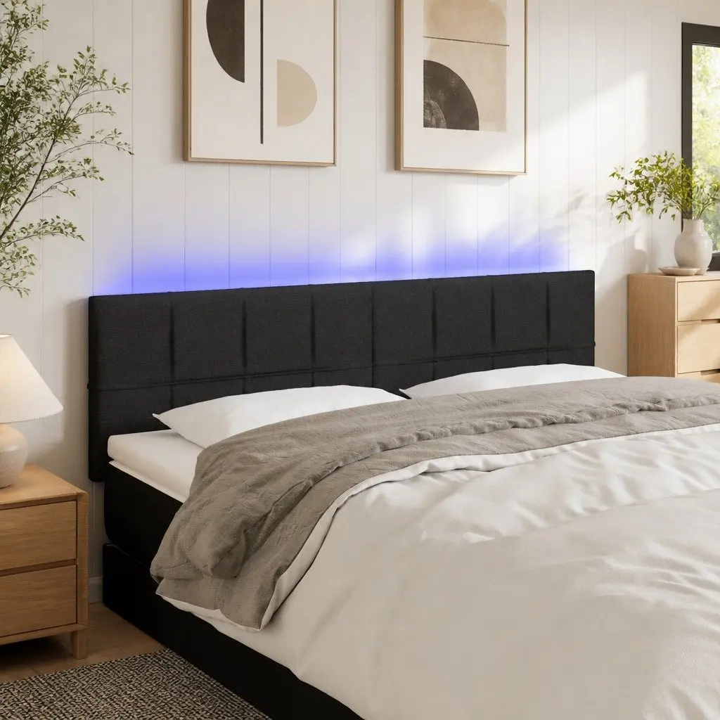 LED Headboard 144cm Black Fabric Adjustable Height