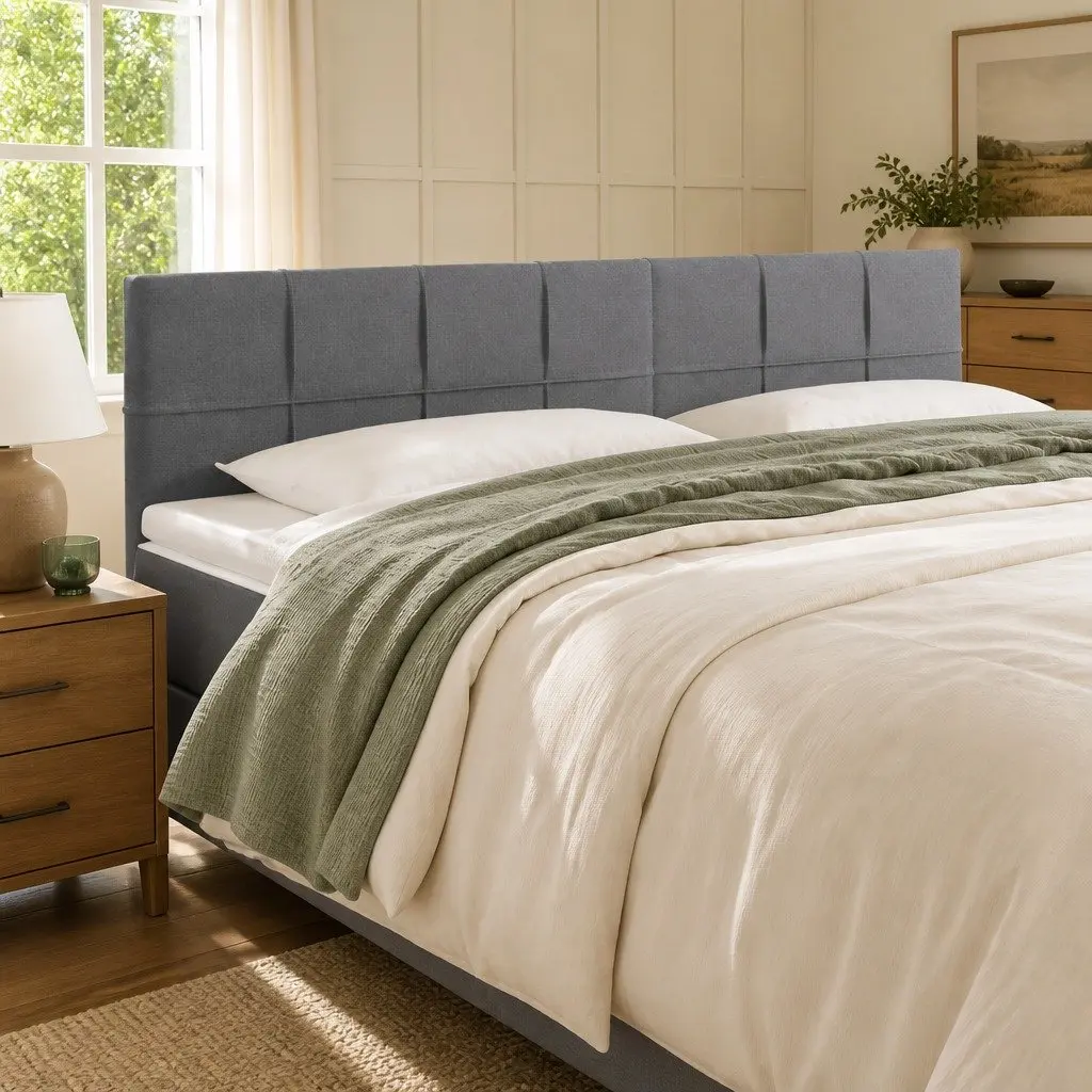 LED Headboard 160cm Grey Fabric with Adjustable Height