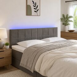 Dark Grey LED Headboard 144cm Velvet Bed Support