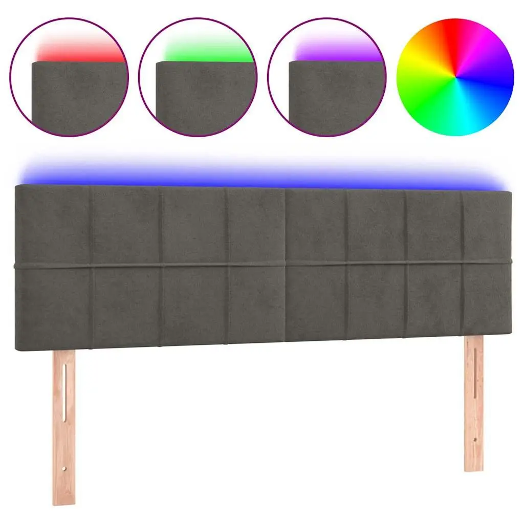 Dark Grey LED Headboard 144cm Velvet Bed Support
