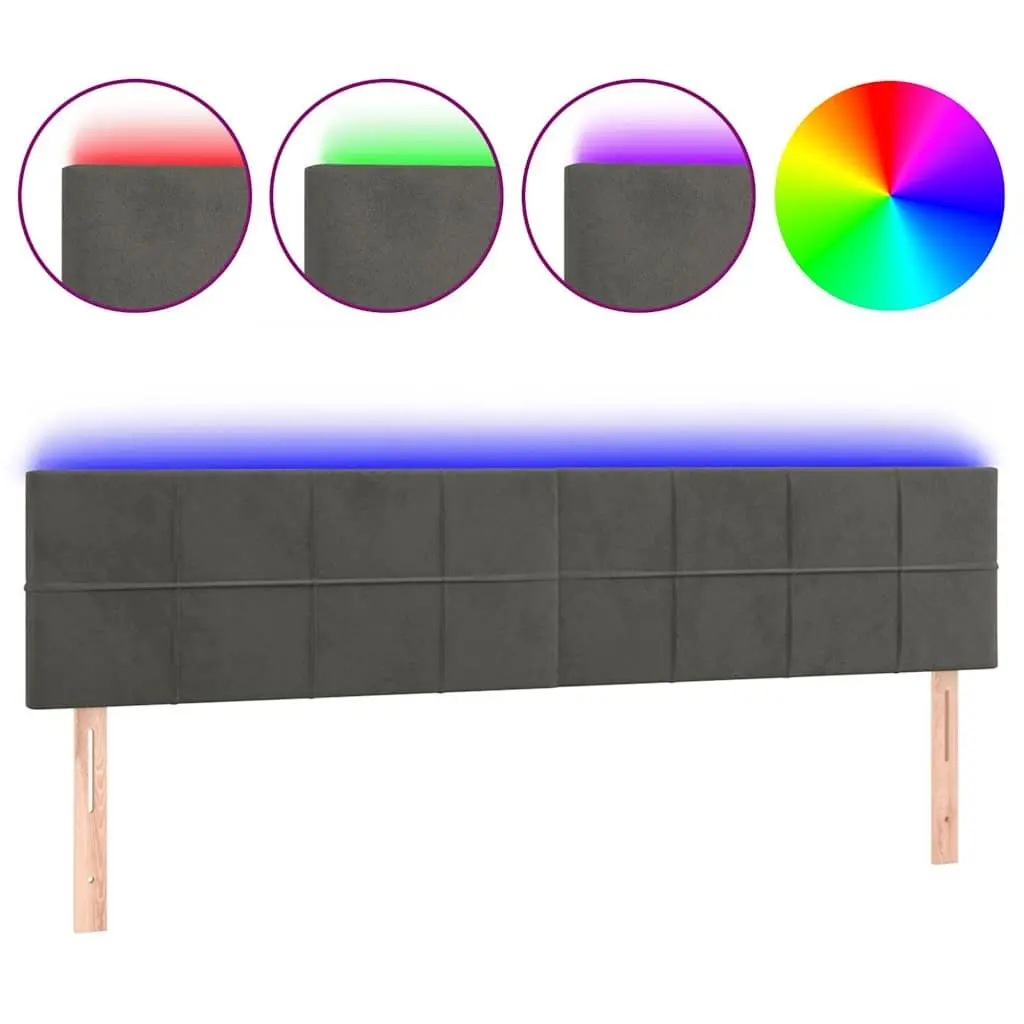 LED Headboard Dark Grey 160cm Velvet Bed Head Modern Bedroom Adjustable Height