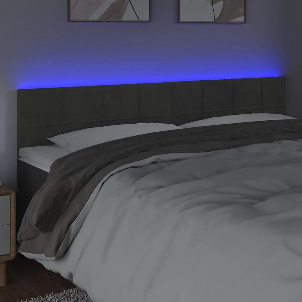 LED Headboard Dark Grey 160cm Velvet Bed Head Modern Bedroom Adjustable Height