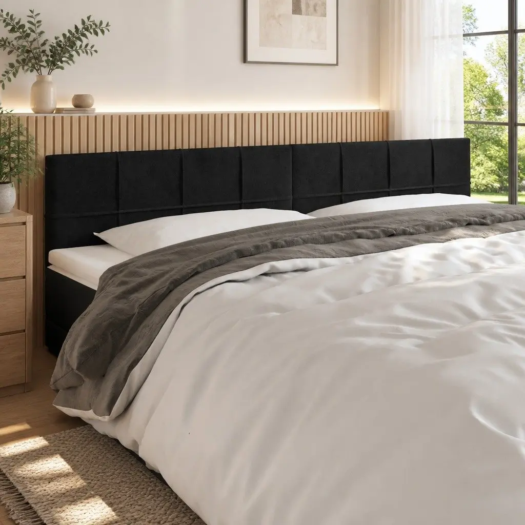 LED Headboard Velvet 160cm Black Modern Upholstered Bed Back Support