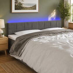 Modern Grey Velvet LED Headboard with Adjustable Lighting