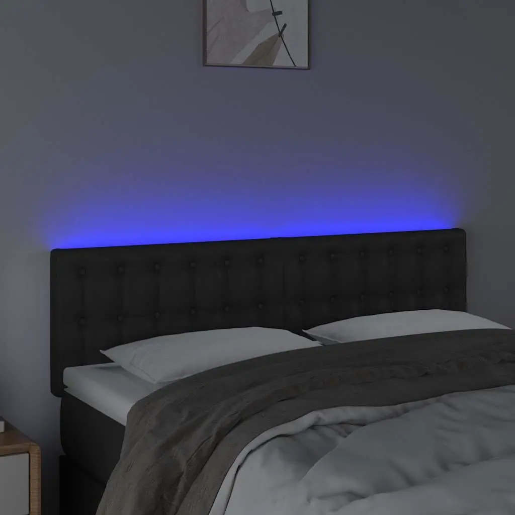 Adjustable Height LED Headboard in Black Faux Leather
