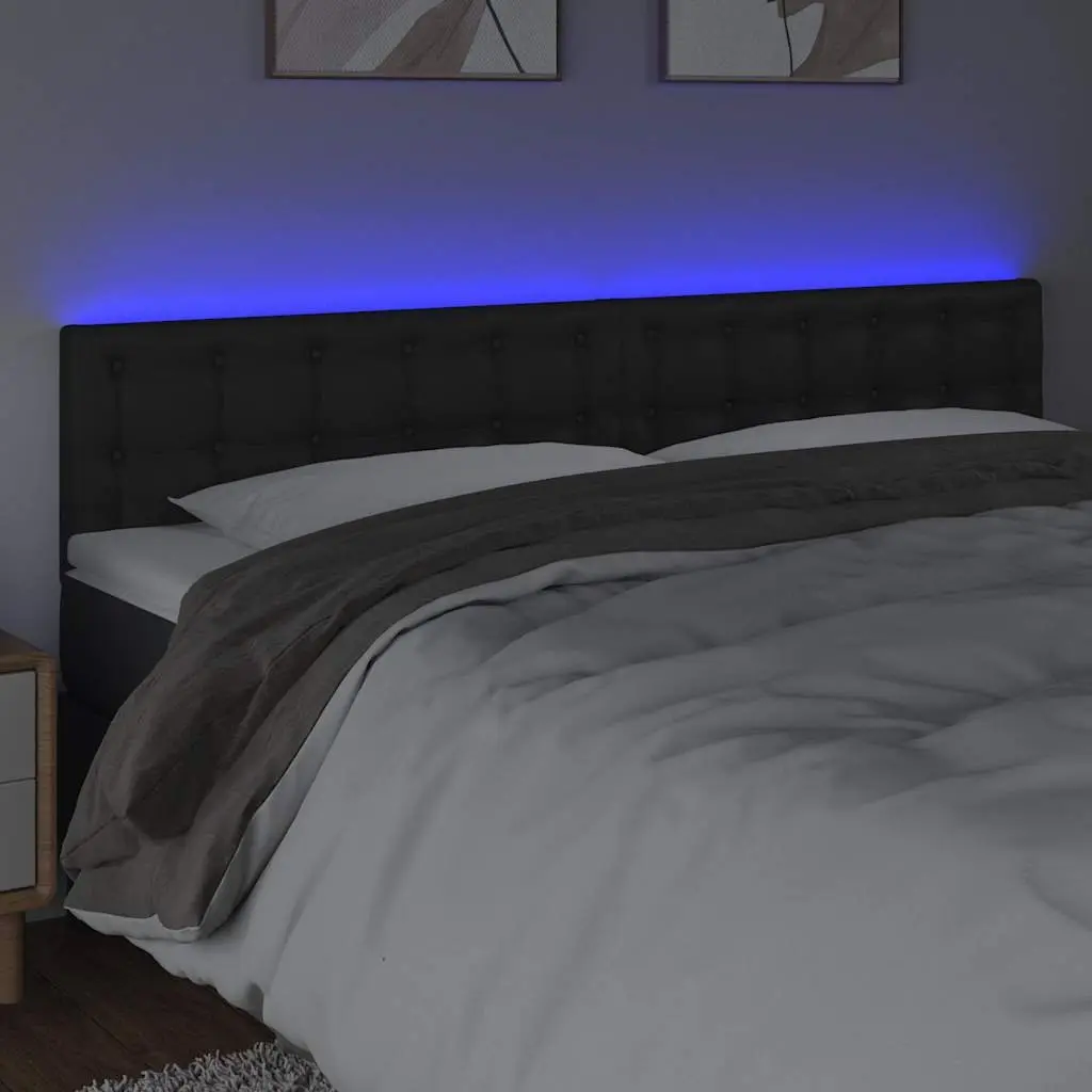 LED Headboard Black 160cm Faux Leather Bed Back Support Modern Bedroom Decor