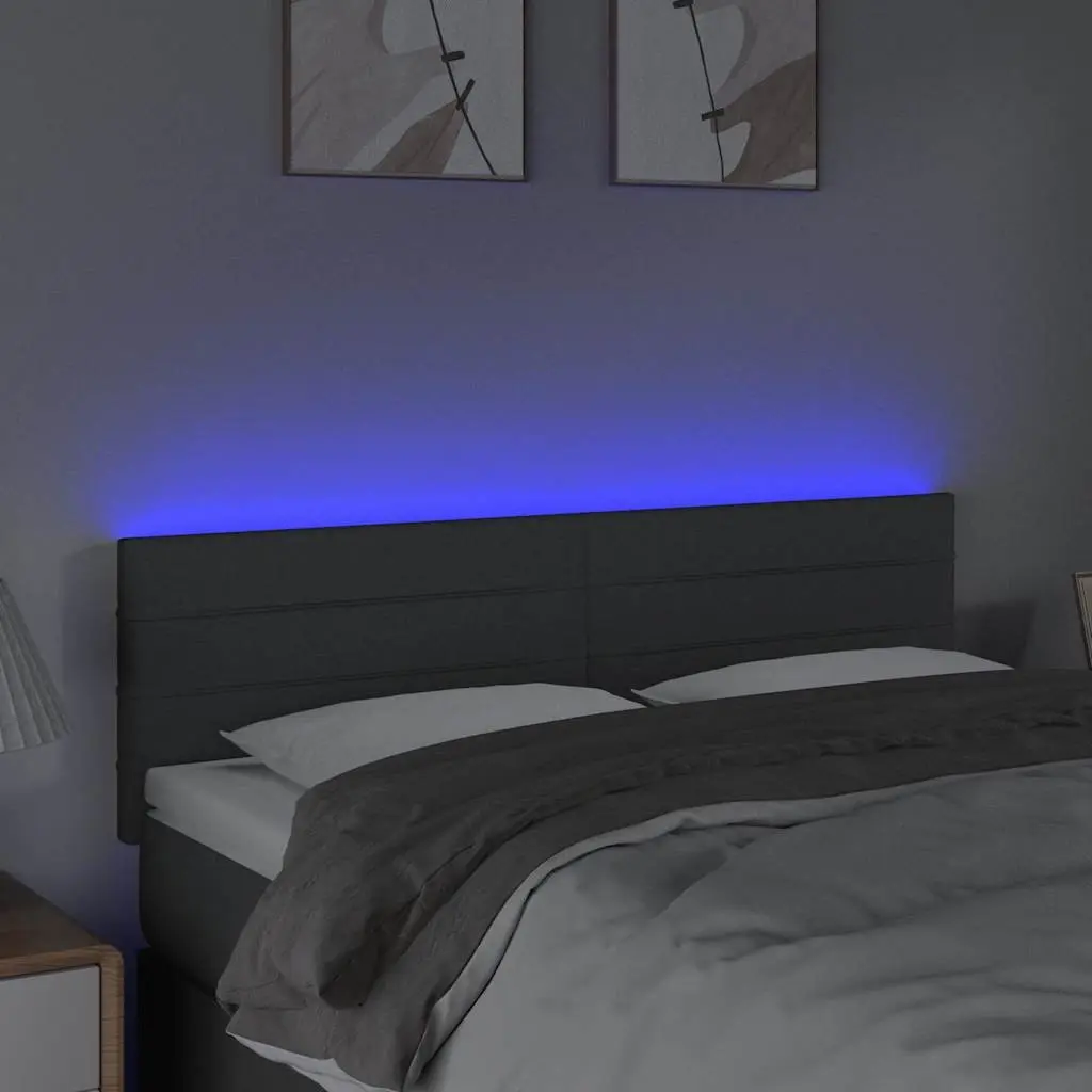 Adjustable Height LED Headboard 144cm Dark Grey Fabric
