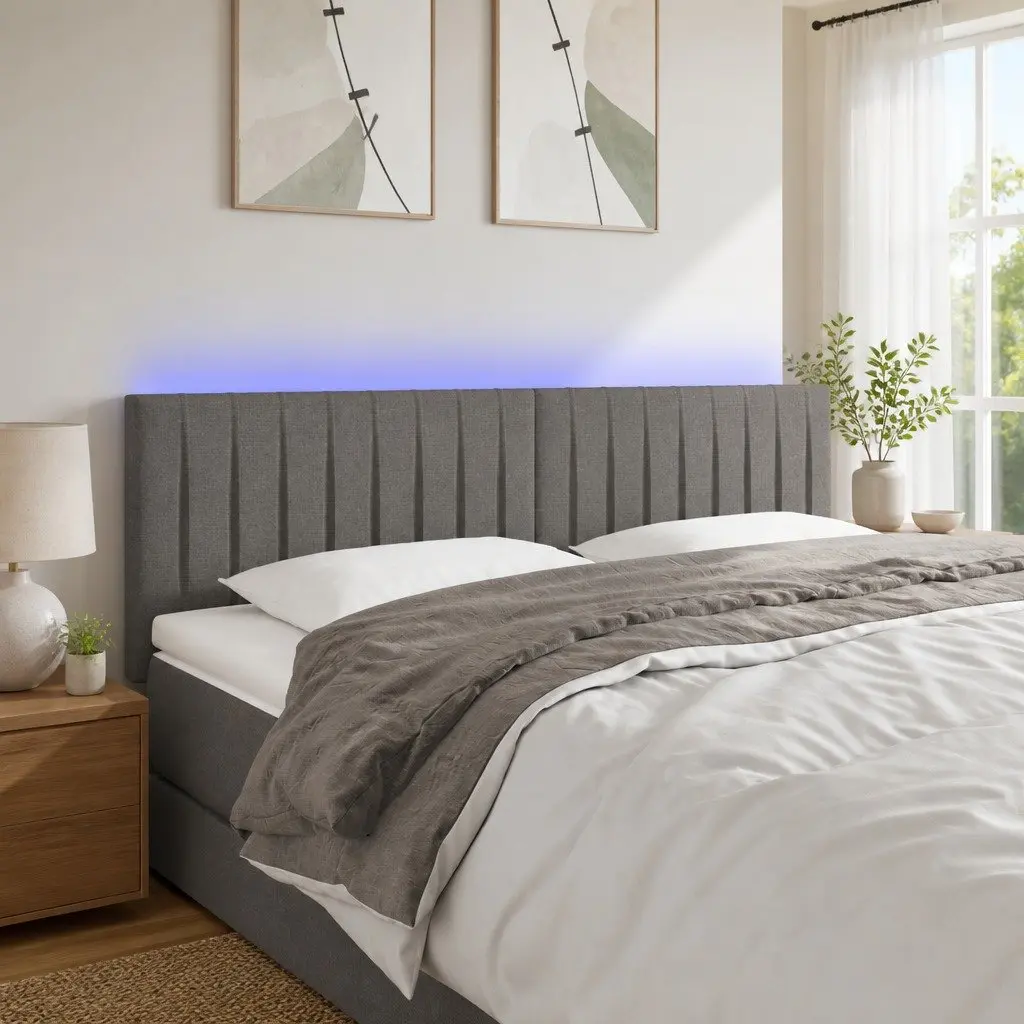 LED Headboard 144cm Dark Grey Fabric Modern Backrest Support