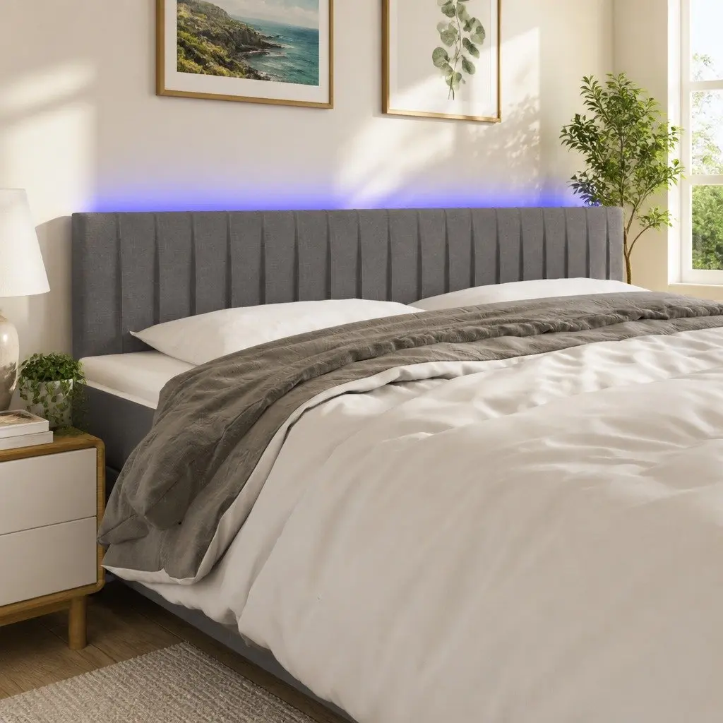 LED Headboard Fabric 160cm Dark Grey Bedroom Wall Mount Adjustable Height