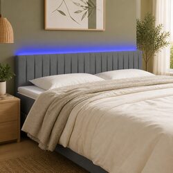 200 cm Grey Fabric LED Headboard with Adjustable Height