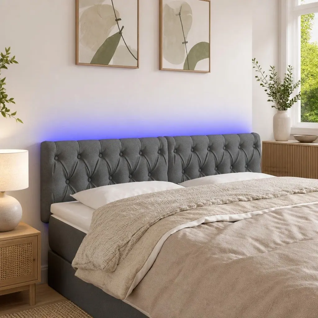 Grey Fabric LED Headboard 144 cm with Adjustable Height