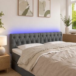LED Headboard 144 cm Grey Fabric Adjustable Height Modern Bedroom Bed Frame