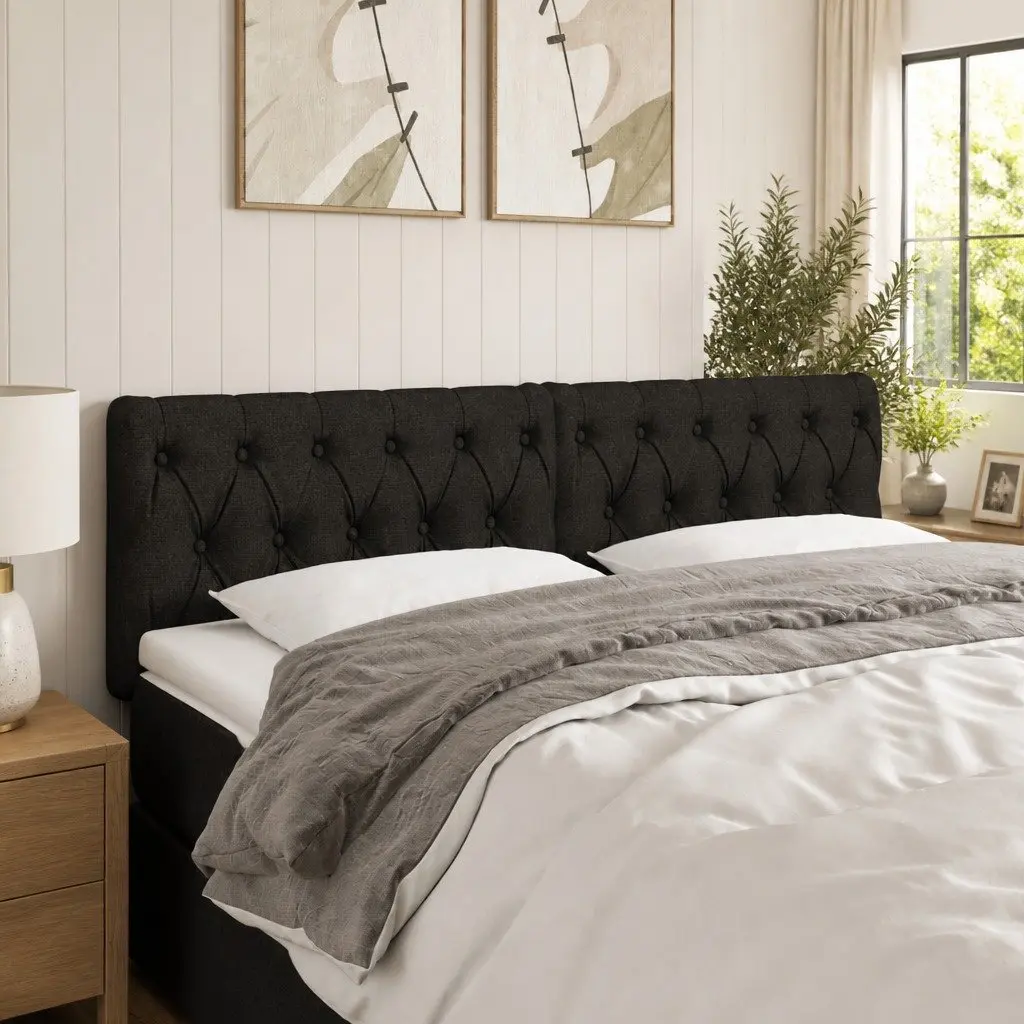 Black LED Headboard with Adjustable Height 144x7x78/88 cm