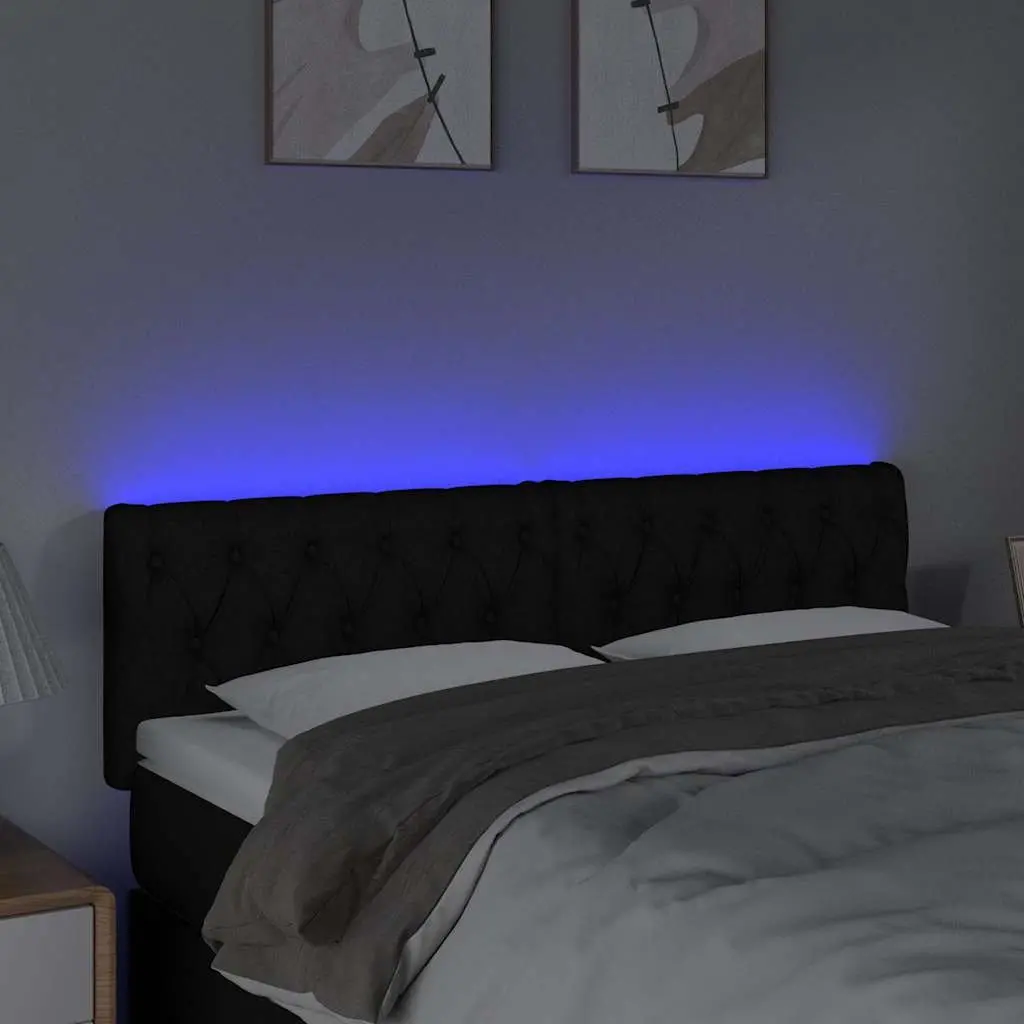Black LED Headboard with Adjustable Height 144x7x78/88 cm
