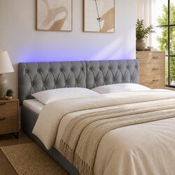 Stylish LED Headboard with Adjustable Height in Grey
