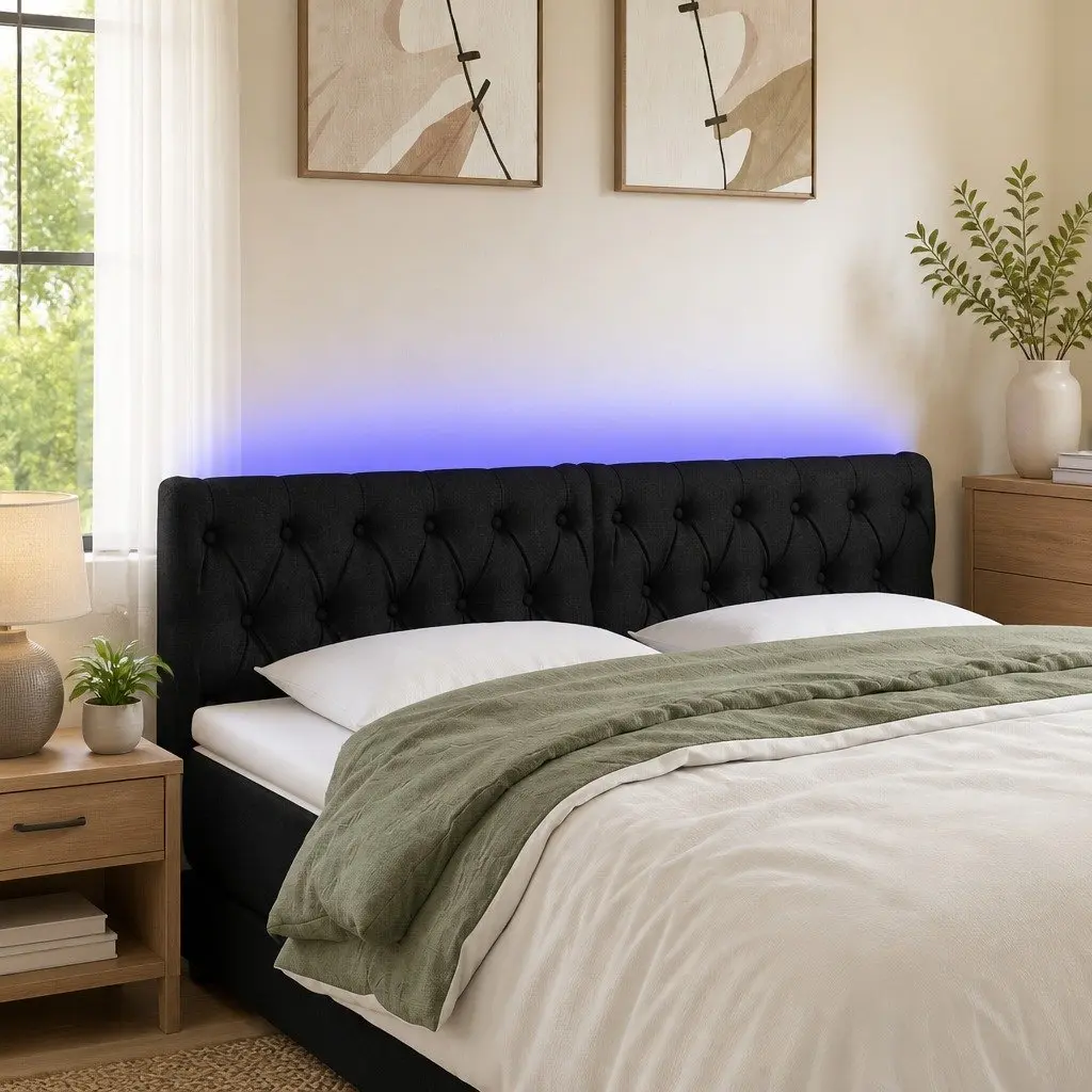 160 cm Black Fabric LED Headboard with Height Adjustment