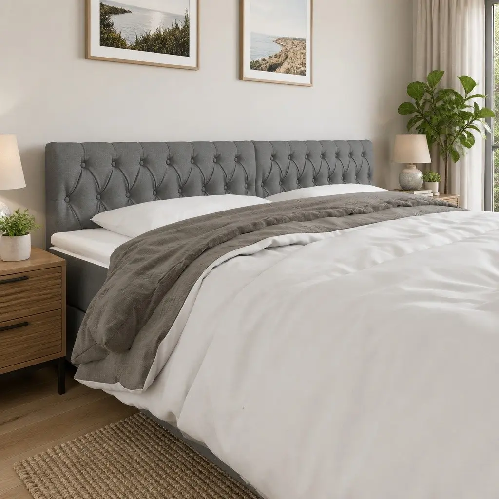 Grey Fabric LED Headboard 200cm Adjustable Height