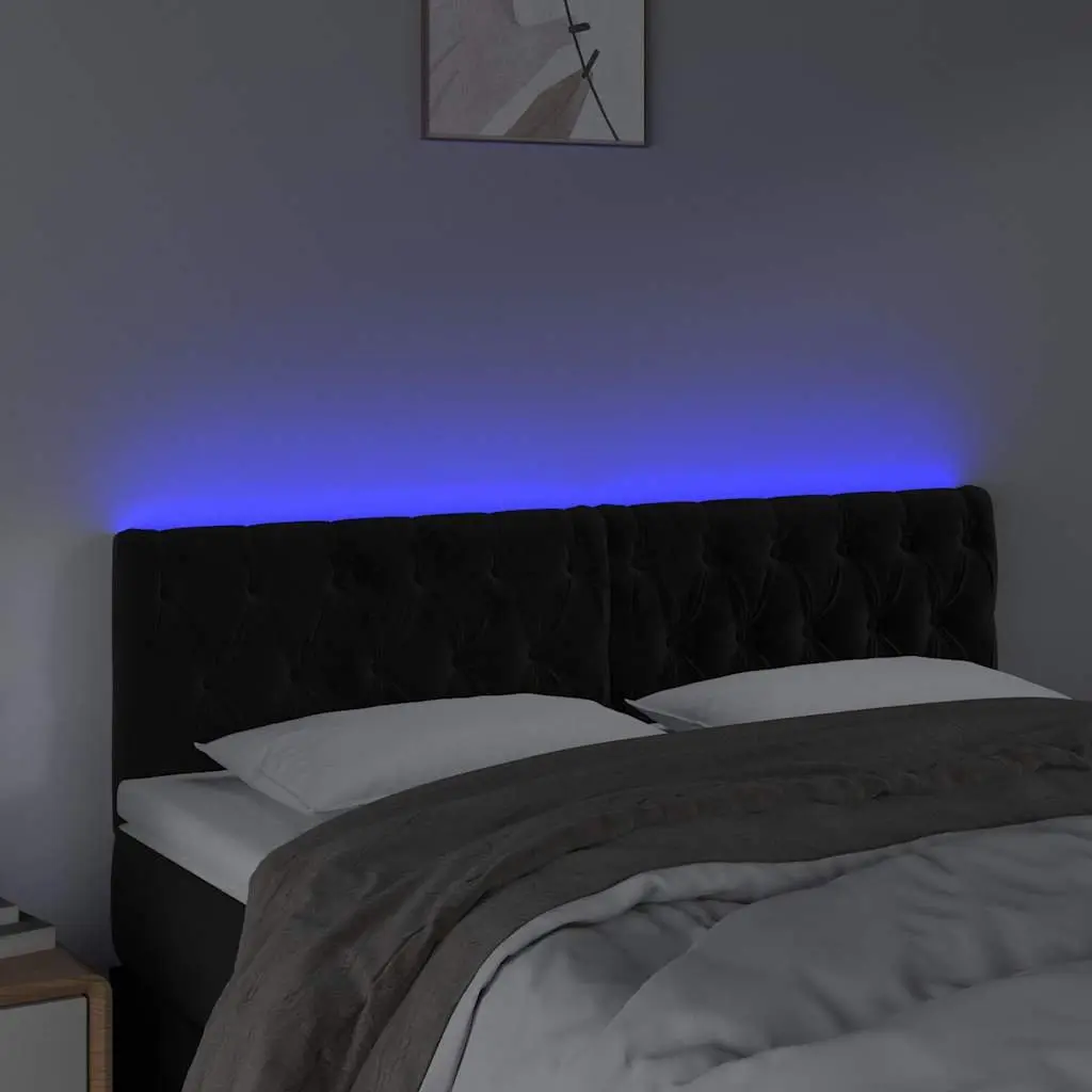 LED Headboard Velvet 144 cm Black Modern Upholstered