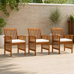 Acacia Wood Outdoor Dining Chairs Set of 3 with Cushions