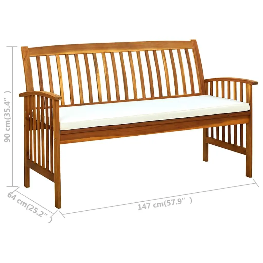 Garden Bench Solid Acacia Wood 147cm Outdoor Patio Seat with Cushion White