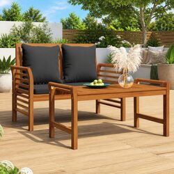 Solid Wood Acacia Outdoor Sofa Bench with Cushions
