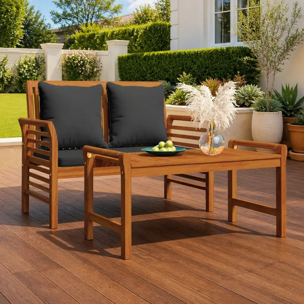 Outdoor 2-Piece Lounge Set with Cushions, Solid Wood