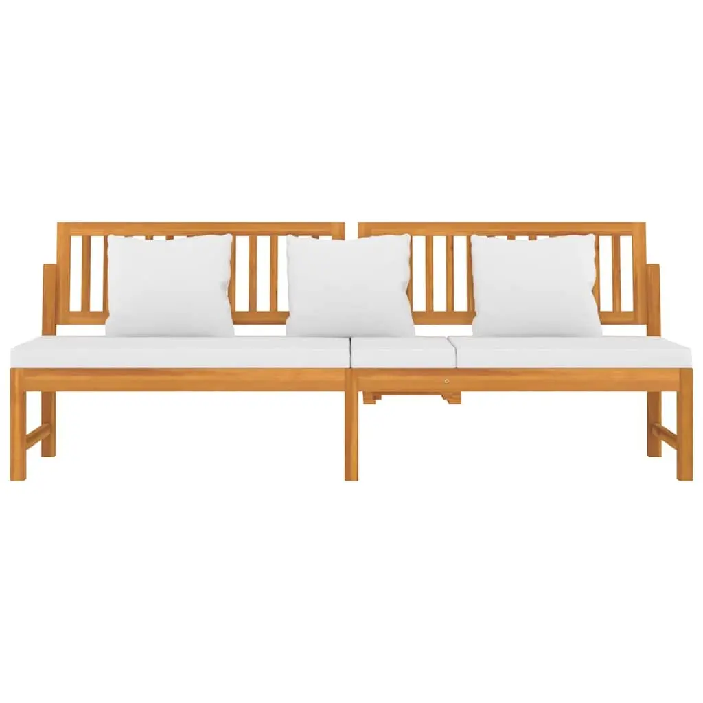 Wooden Day Bed Acacia 200x60x75 cm Brown with Cream Cushion