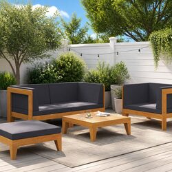 Outdoor Sectional Sofa Set 2-Piece with Cushions in Acacia Wood