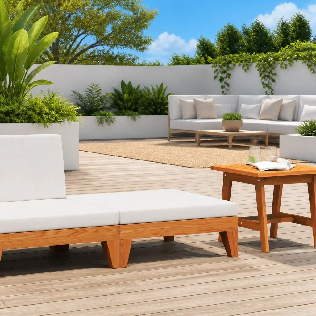 Solid Wood Outdoor Ottoman with Cushion for Relaxation