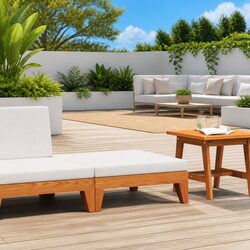 Solid Wood Outdoor Ottoman with Cushion for Relaxation