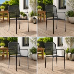 Set of 4 Black Outdoor Garden Chairs with Steel Frames