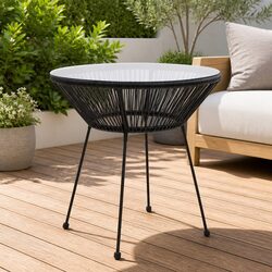Stylish Round Black Rattan Garden Dining Table
