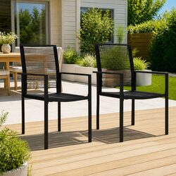 Black Rattan Patio Chairs 2-Piece Set with Backrest