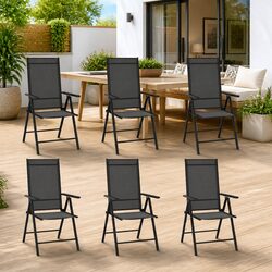 Black Folding Garden Chairs - Set of 6 with Reclining Feature