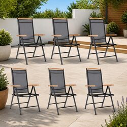 Outdoor Folding Garden Chairs Set 6 pcs Black Textilene Reclining Backrest