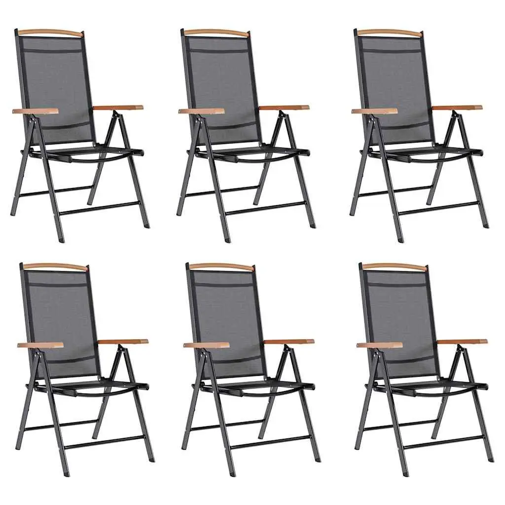 Folding Garden Chairs Set Textilene Black 6 Piece