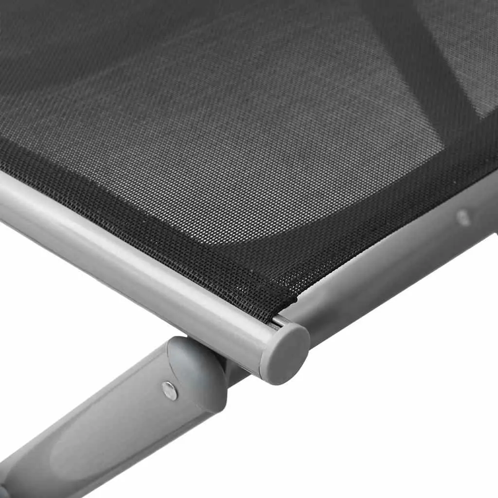Folding Footrest Aluminium Textilene Black Outdoor Garden Patio Furniture