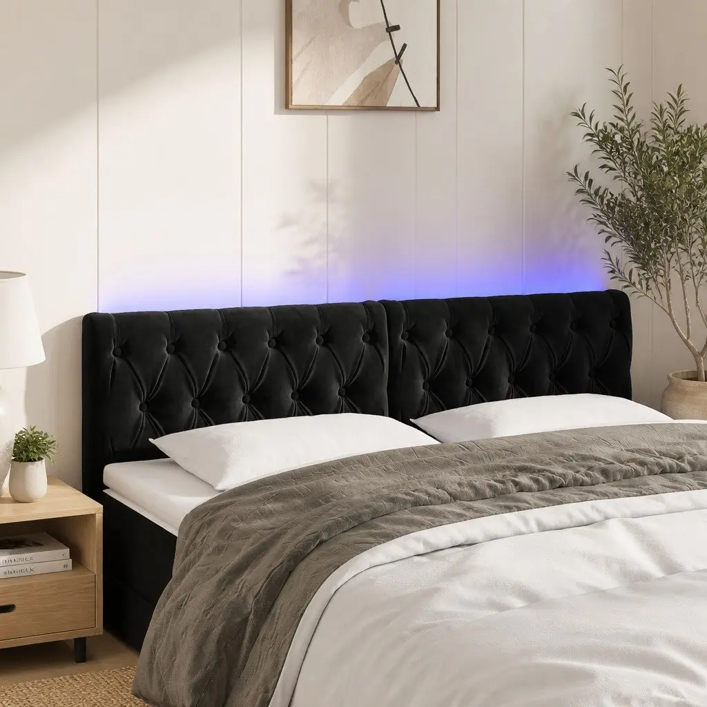 LED Headboard Velvet 160 cm Black