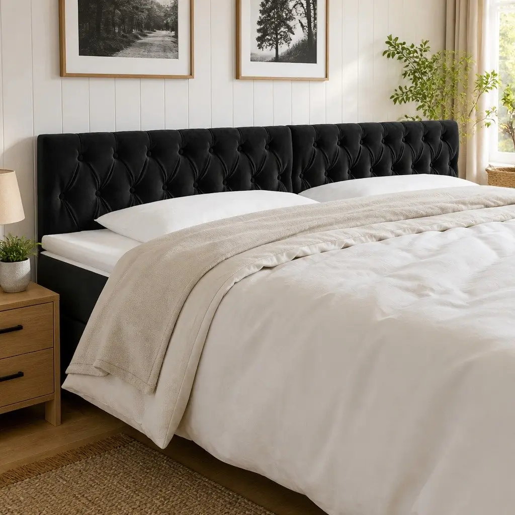 LED Headboard Velvet 200 cm Black Modern Adjustable Height
