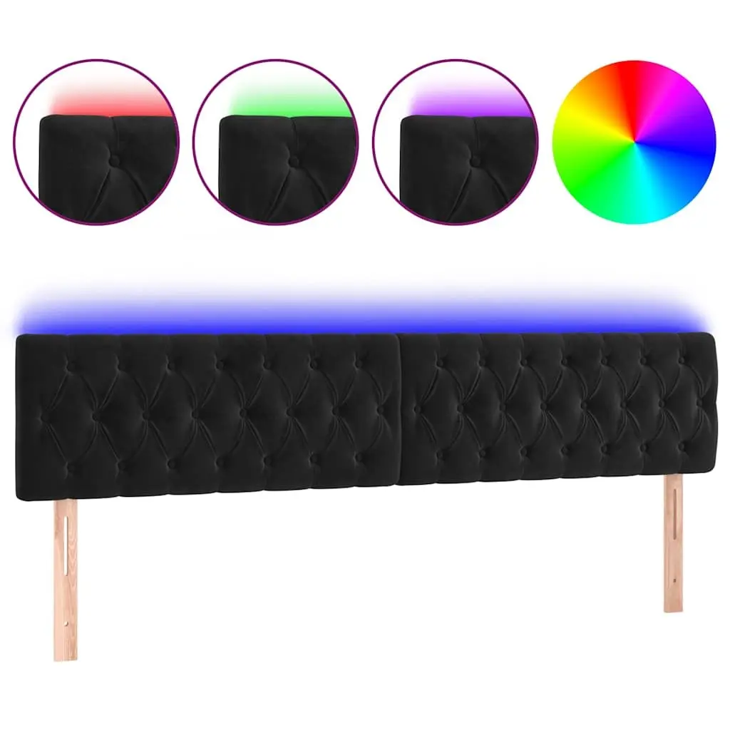 LED Headboard Velvet 200 cm Black Modern Adjustable Height