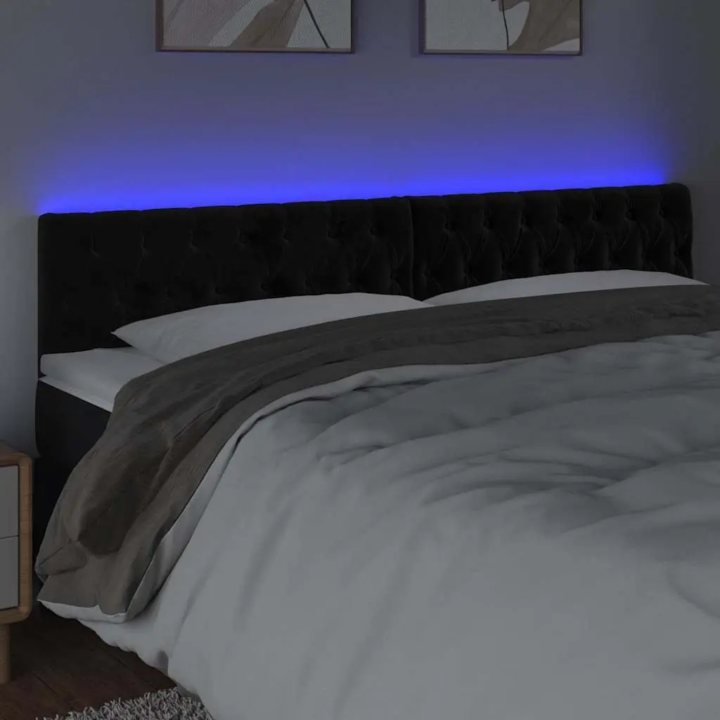 LED Headboard Velvet 200 cm Black Modern Adjustable Height